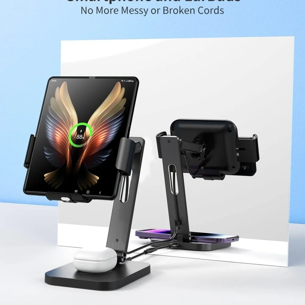 2 in 1 Tablet & iPad Charging Stand Black Desktop Holder Dock